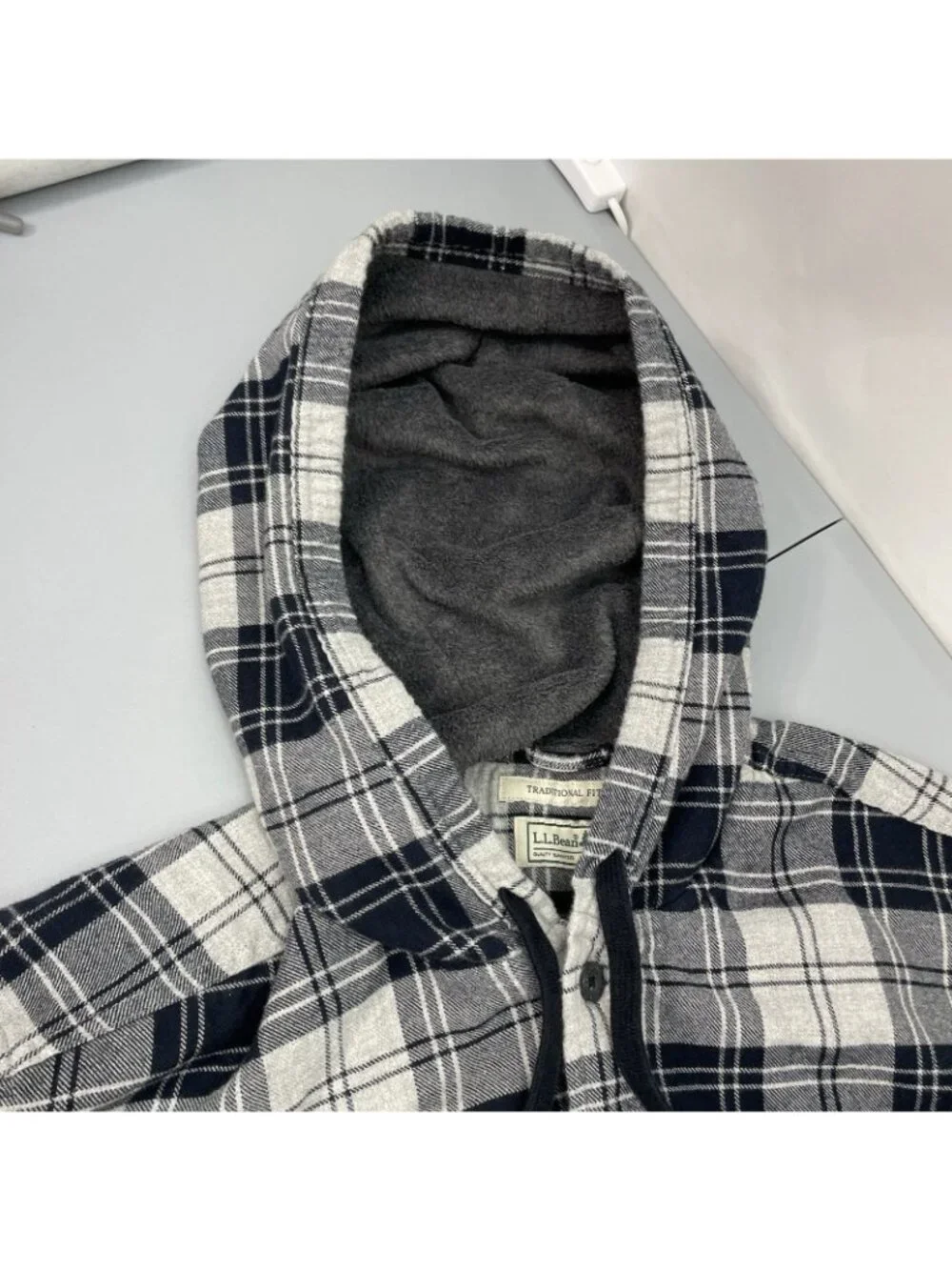 LL Bean Shacket Shirt Jacket Plaid Fleece Lined Hooded Pockets Black Mens XXL
